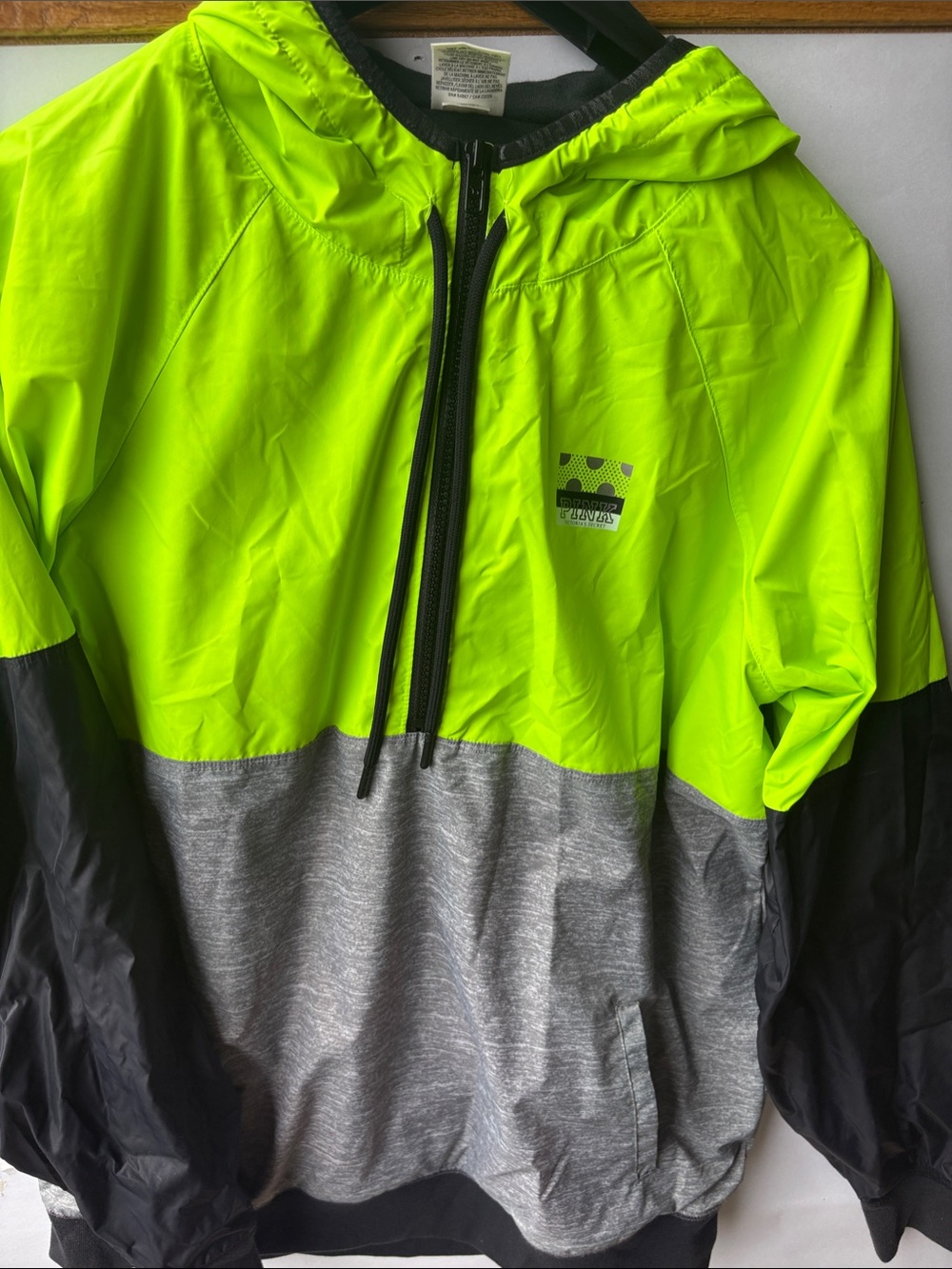 Pink VSVNeon Yellow & Gray Colorblock Windbreaker Hoodie